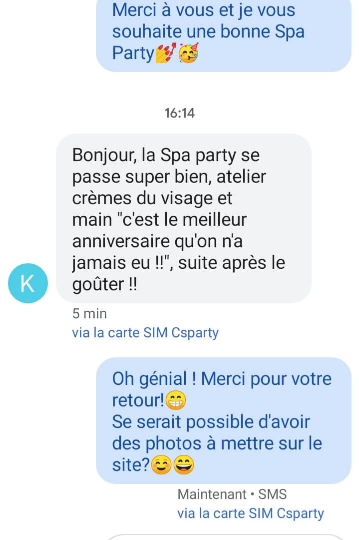 Avis clients C' Sparty screen sms